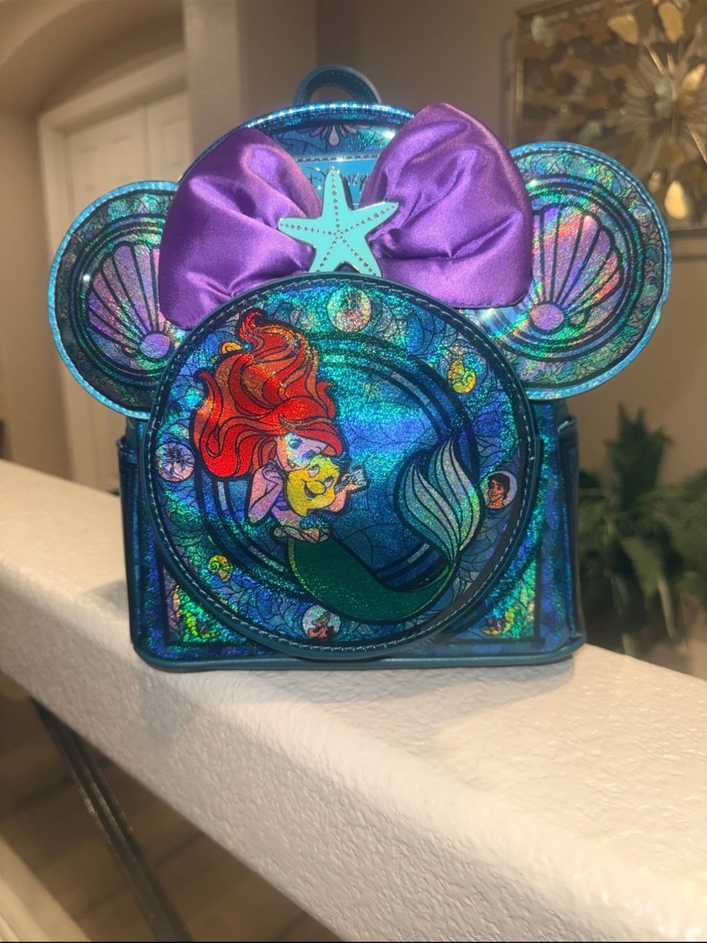 Ariel Stained Glass Loungefly Mini Backpack and Matching Ears NWT!!!